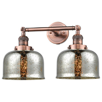 2-Light Large Bell 19" Bath Fixture, Antique Copper, Glass: Silver Mercury