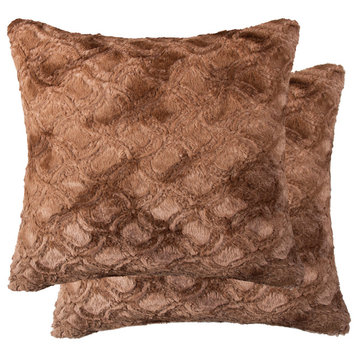 2-Pack Belton Faux Fur Pillow 20"x20", Brown Mink