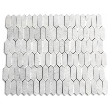 Picket Fence Carrara White Marble Elongated Hexagon Mosaic Tile Honed, 1 sheet