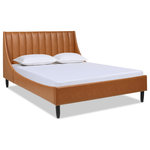 Jennifer Taylor Home - Aspen Vertical Tufted Headboard Platform Bed, Caramel Tan Brown Velvet, Queen - A simple yet elegant look gives the Aspen Upholstered Platform Bed by Sandy Wilson Home a modern yet timeless feel. The subtle vertical channel tufting of the low headboard and simple, solid wood legs are a nod to a retro 70's look, made modern by the graceful, curved wings that sweep seamlessly into the side- and foot panels for a completely unique platform design. Available in Queen, King, and California King sizes in all the trend-worthy colors from Evergreen to Ash Rose to Anthracite Black, the Aspen Bed Set is the perfect centerpiece to your master suite, guest room, or teen's room.