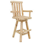Sunnydaze Decor - Sunnydaze Rustic Bar Stool - Log Style Unfinished Wood - Multiple Options, 1 Barstool - Enjoy a good cup of coffee or tea while sitting on this rustic style wooden barstool in the kitchen. Perfect to place near a counter or tall table, this barstool will bring a bit of the Northwoods into any home or cabin getaway. Featuring natural materials, this barstool is made of beautiful fir wood.  Lean into the comfortable seat back and casually place an arm or two on the comfortable arm rests.