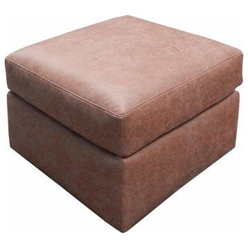 Modern Ottoman, Sturdy Wooden Frame & Leather Look Microfiber Upholstery, Brown