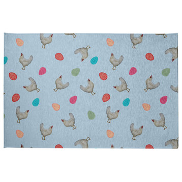 Chickens and Eggs Easter Chenille Rug, After Rain Blue, 2'x3'