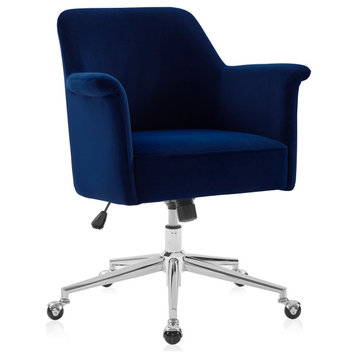 Modern Velvet Desk Chair, Rolling/Swivel, Blue