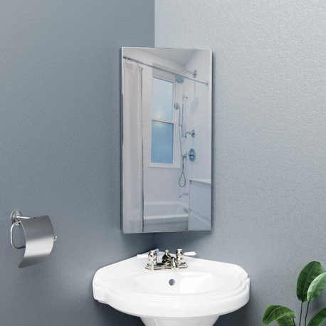 Corner Wall Mount Medicine Cabinet Stainless Steel with Mirror 23.6 x 11.8"