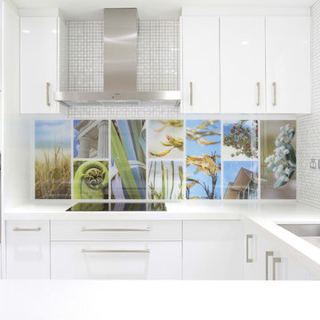 Printed collage image on glass splashback
