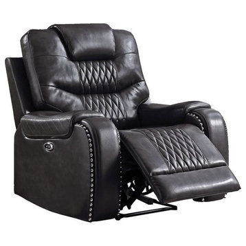 ACME Braylon Faux Leather Tufted Power Motion Recliner in Magnetite Black