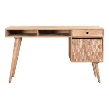 Honeycomb Office Desk With File Cabinet, Natural