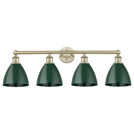 Plymouth Dome 4-Light 35" Bath Vanity Light, Antique Brass Finish, Green Shade