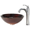Iris Glass Vessel Sink and Riviera Faucet in Chrome