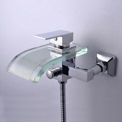 Single Handle Waterfall Wall-Mount Chrome Glass Bathtub Faucet (T0822W) - Bathtub Faucets