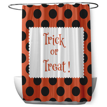 70"Wx73"L Halloween Trick or Treat Dots Shower Curtain, Harvest Orange