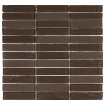 Brown Glass Mosaic Tile Texture Matte Stack Wall Backsplash, 12"x12"
