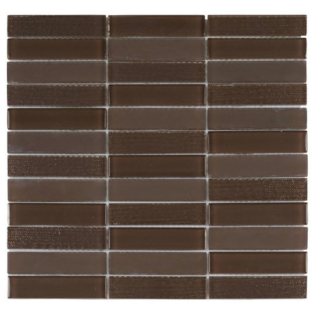 Brown Glass Mosaic Tile Texture Matte Stack Wall Backsplash, 12"x12"