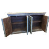 Consigned Lotus Carved Distressed Blue Sideboard, Media TV Storage Cabinet