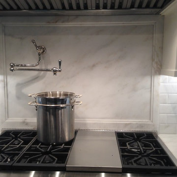 Full height backsplash with custom cut subway tile