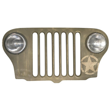 Jeep Grille Lighted Wall Art Willys Headlights - WWII Army Green