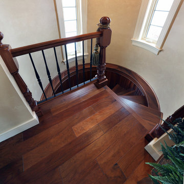 Spiral wooden staircase with 8 sided ceiling