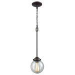 Elk Home - Beckett 1-Light Pendant, Oil Rubbed Bronze With Clear Glass Shade - One light mini pendent in oil rubbed bronze with clear round glass. Overall hanging height 68 inches. One light 60 watt medium base or led equivalent bulb required, not included. Shown with filament style bulb, not included. Hardwire only.