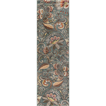 Giselle Transitional Floral Area Rug, Seafoam, 2'3'' X 7'7''