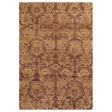 4'x5'10'' Hand Knotted New Zealand Wool Kalaty Damask Area Rug Brown, Tan
