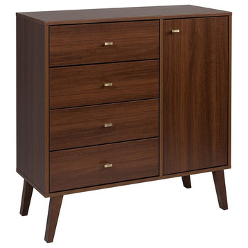 Retro Dresser, Unique Design With 4 Drawers and Side Storage Cabinet, Cherry