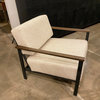 Wide Iron Oak Linen Arm Chair
