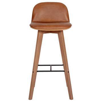 Top Grain Leather Brown Low Back Bar Height Stool
