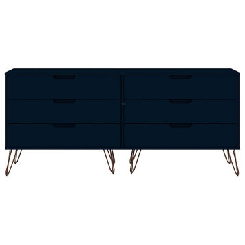 Manhattan Comfort Rockefeller 6-Drawer Double Low Dresser, Tatiana Midnight Blue