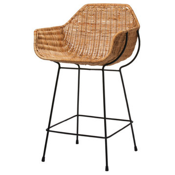 Nusa Counter Stool, Natural Rattan and Black Steel