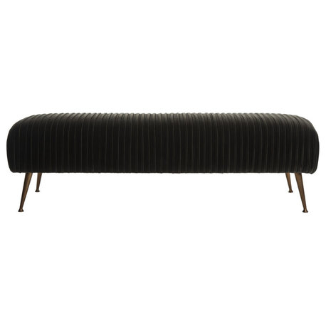 Livingstone Velvet Bench With Antique Brass Legs Giotto Shale