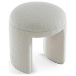 Meridian Furniture - Bowen Faux Shearling Teddy Fabric Ottoman/Stool, Cream - Bring a cozy element to your room with this Bowen faux shearling teddy fabric ottoman/stool. This fabulously fun ottoman is just what you're looking for to add a whimsical yet comforting and welcoming touch to your space. It's covered in faux shearling material that's as soft as your favorite stuffies from childhood, so it feels great against your skin while you prop your feet up and relax. The neutral cream color makes it an easy fit in any area, and the unique design lends your room a contemporary vibe.