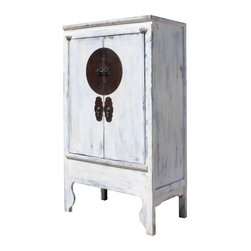 Chinese Distressed Off White Tall Wedding Armoire Wardrobe TV Cabinet - Armoires And Wardrobes