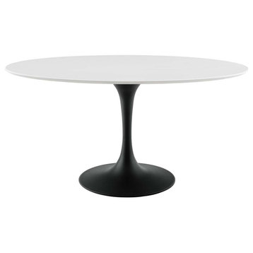 Modern Designer Kitchen Room Oval Dining Table, Wood Metal Steel, Black White