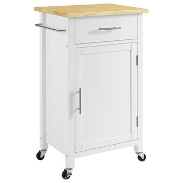 Savannah Wood Top Compact Kitchen Island Cart, White/Natural