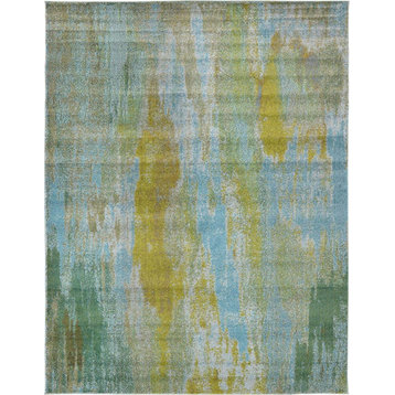 Vibrant Area Rug, Polypropylene With Unique Abstract Pattern, Turquoise/Grey