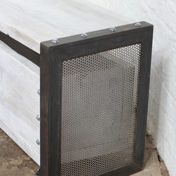 Finizio Reclaimed White Washed Scaffolding Board Low Bench with Angke Iron Perfo - Storage Boxes