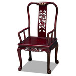 China Furniture and Arts - Dark Cherry Rosewood Grape Vine Oriental Armchair Flower Mother of Pearl Inlay - Made of solid rosewood, our arm chair is exquisitely hand-carved with elegant grape motif and in a hand-applied dark cherry finish. The hand-carved curved tiger-paw feet combined with traditional joinery technique provides long-lasting durability. Use as a dining chair or place a pair in a special spot in your living room.