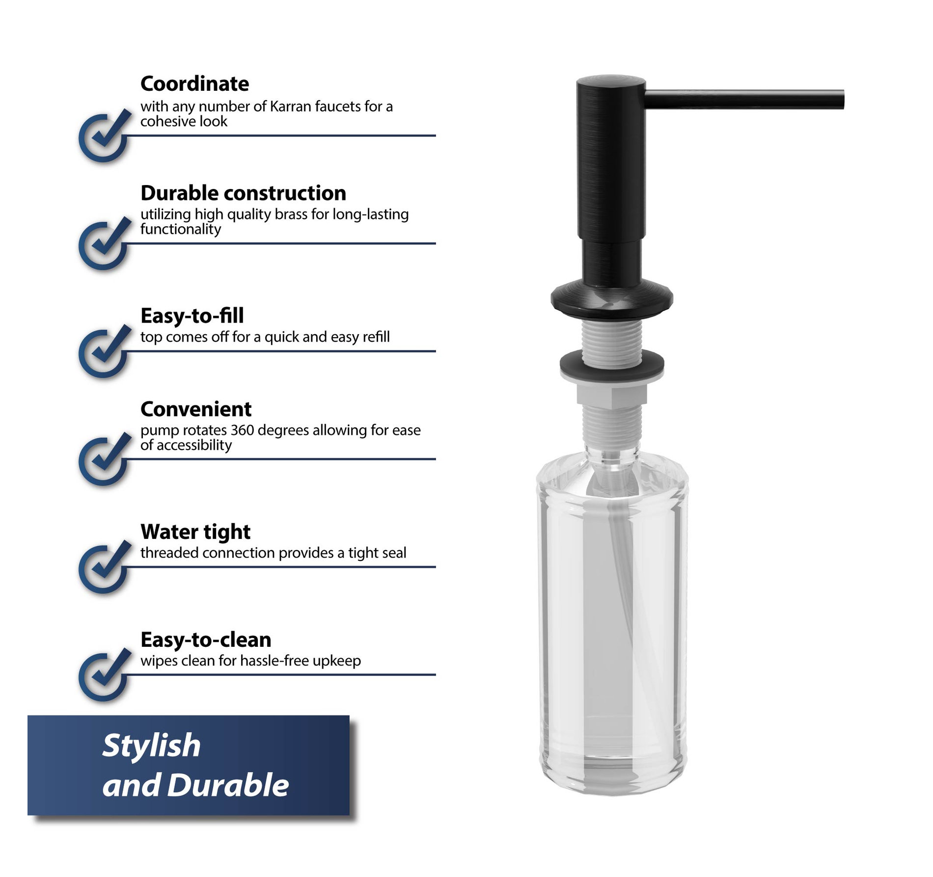 Karran SD35 Kitchen Soap/Lotion Dispenser, Matte Black