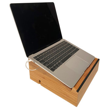Laptop Stand and Organizer with Built-In Power Hub and Dry Erase Board, Bamboo