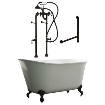 54" Swedish Clawfoot Bathtub & Complete Freestanding Faucet Plumbing Package, Oil Rubbed Bronze