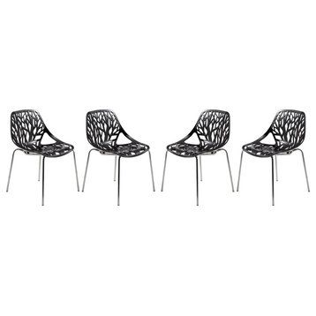 Leisuremod Modern Asbury Dining Chair W/ Chromed Legs, Set Of 4 Ac16Bl4