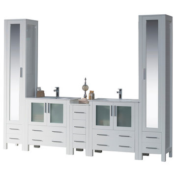 Sydney 102" Vanity Set With Mirror Linen Cabinet, Glossy White No Mirror