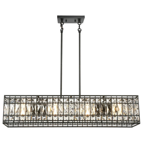 LNC Chispa 4-Light 35" Modern Rectangle Crystal Glass Pendant Lights for Dining