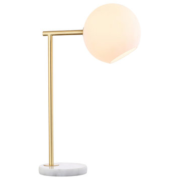 Charles Metal and Marble LED Table Lamp, Gold and White, 20.5"