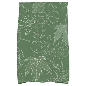 Dotted Leaves Floral Print Kitchen Towel, Green