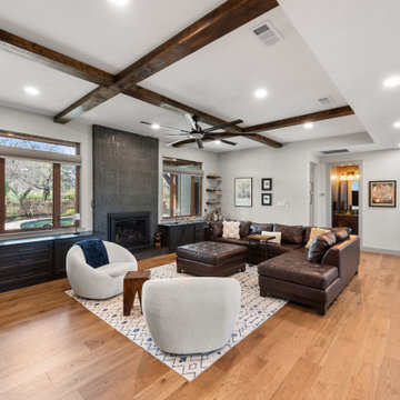 Living Area View highlighting Fireplace and Window Bench
