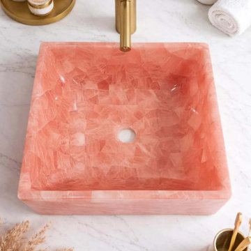 Rose Quartz Sink – Luxury Natural Crystal Stone Bathroom Vessel Sink – Handmade