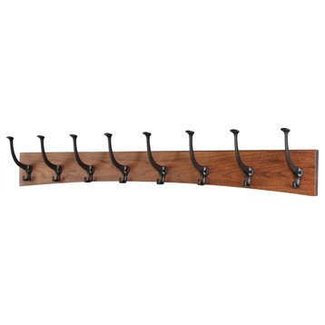 Solid Cherry Curved Wall Coat Rack Mission Hooks, 41x6.5", 8 Hooks