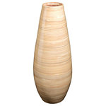 Villacera - Villacera Handcrafted 22" Tall Natural Bamboo Vase Sustainable Bamboo - Accent any space with Villacera's whimsically modern Handcrafted 22 Tall Natural Tear Drop Bamboo Floor Vase, perfect as a stand-alone piece or filled with your favorite fillers, silk plants or artificial flowers. Standing 22-Inches tall, its simple curved profile is interrupted by the soft texture of the natural spun bamboo, creating a charming and exotic statement in any living space.  Each Villacera Handmade Bamboo Vase is uniquely hand spun out of sustainable, lightweight bamboo, leaving minimal differences of each piece.  Bamboo is relatively lightweight, yet dense and therefore very durable, requiring little to no maintenance, providing your home and dining room with decor for years to come.